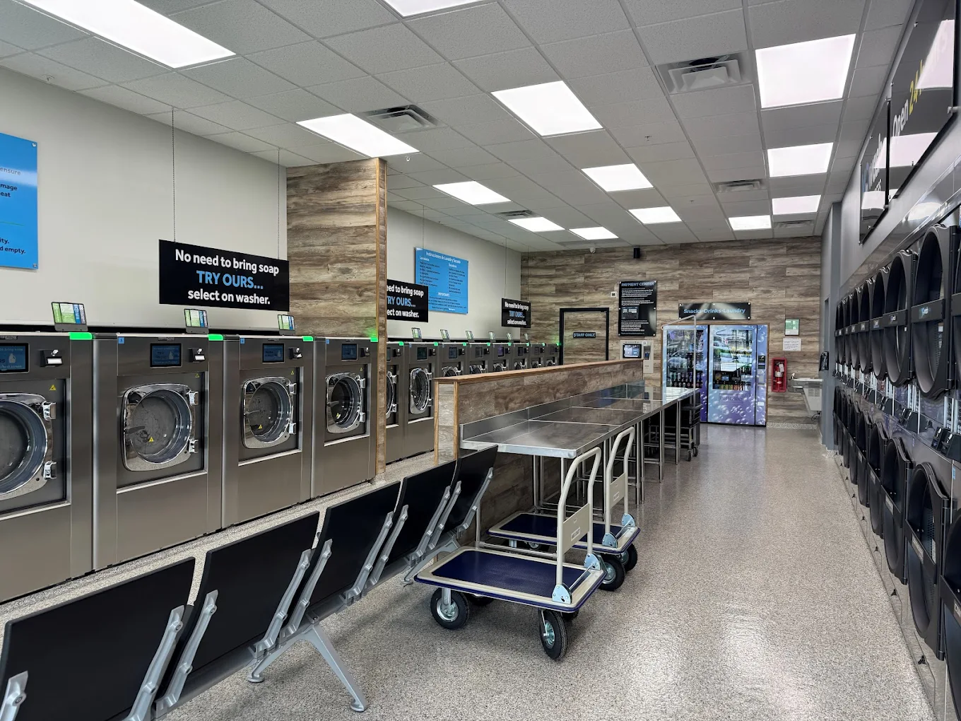 Inside a YoWash self-service laundromat